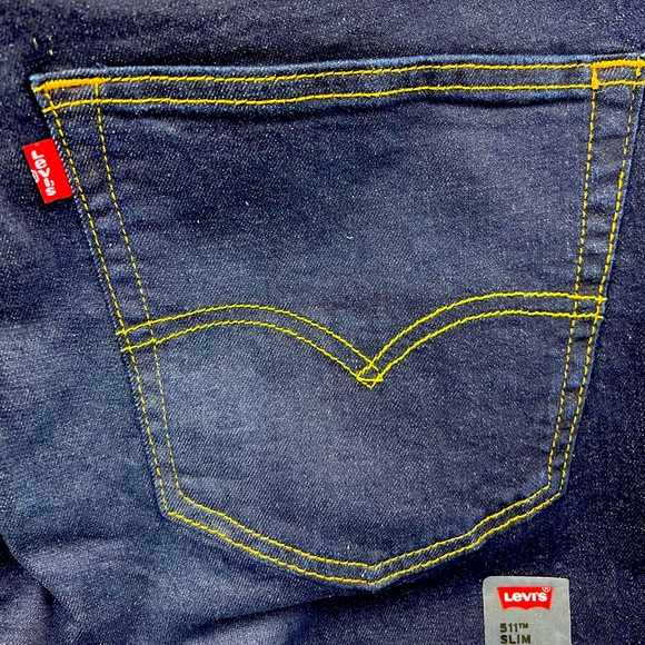 LEVI'S 511 BLUE JEANS 36X32, DARK BLUE WITH GOLDEN THREADS, 511 STRETCH SLIM - Picture 7 of 14